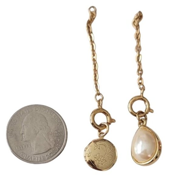 Joan Rivers Lot of 2 Egg Locket Round Spring Clasp W/ Extender Chain Charms E486 - Picture 4 of 7